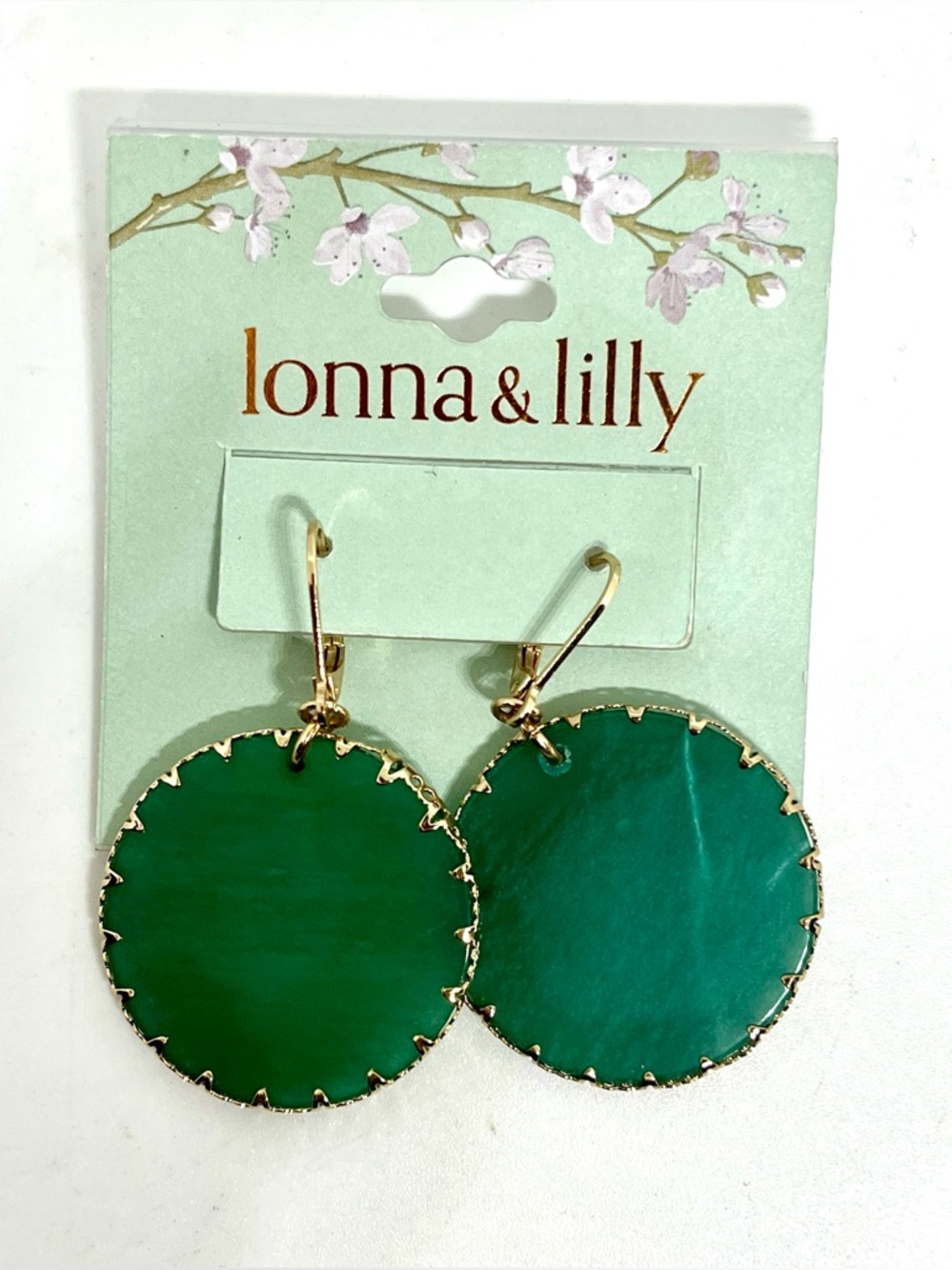 lonna & lilly Emerald Green Round Drop Earrings with Gold Trim